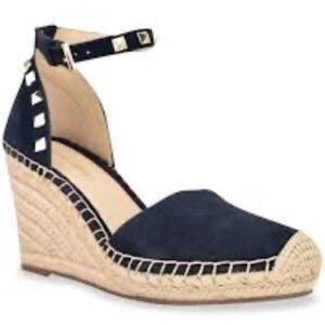 Marc Fisher Sakti Espadrille Studded Blue Suede Close Toe Sandals Size 10